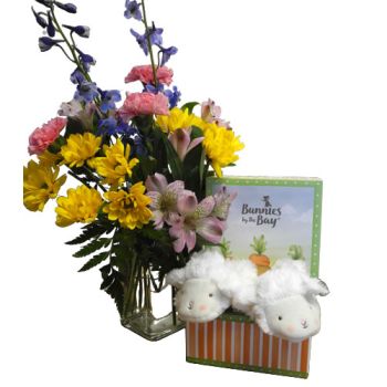 Fresh Flowers and Lamb Baby Booties