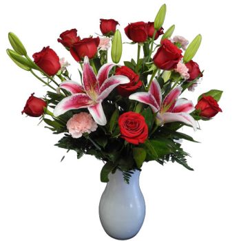 Classic Red Roses & Stargazer Lily Bouquet