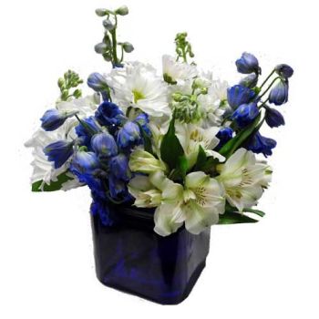 Blue Cube Blue and White Flowers 