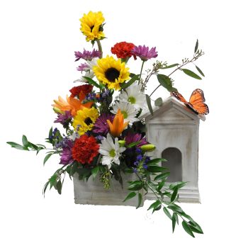 wooden birdhouse with flowers for canton